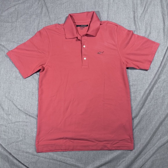 Greg Norman Polo Shirt Mens Medium Pink/Red Play Dry Golf Shark Logo Performance - Picture 1 of 9